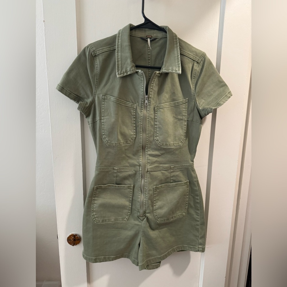 Free People Khaki/Olive Green Romper W Zipper
